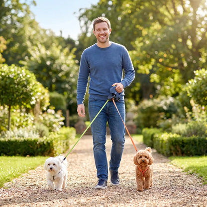 laisse double pour chien bleu marine promenade