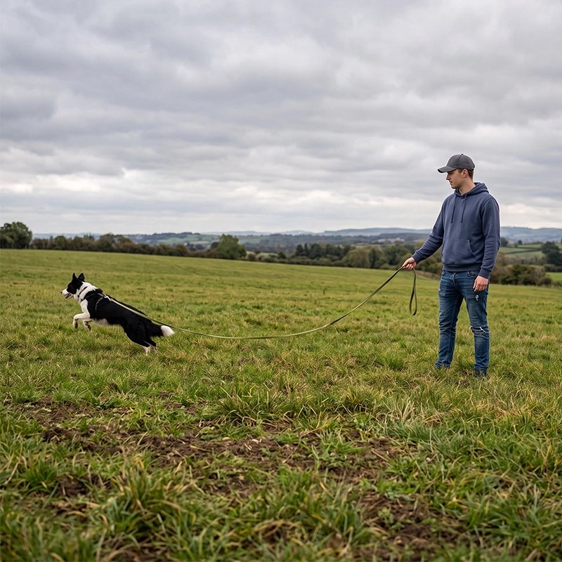 homme fait courir chien avec une Longe pour Chien vert