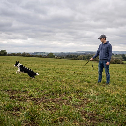 homme fait courir chien avec une Longe pour Chien vert
