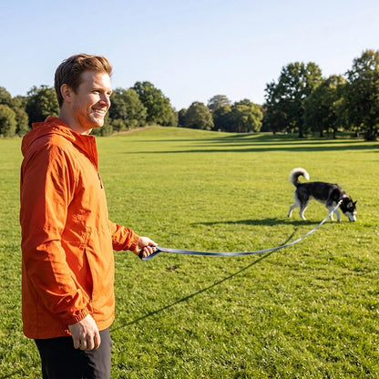 Homme promène son chien avec une Longe pour Chien grise 