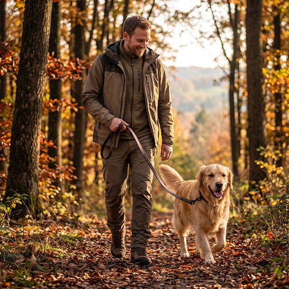 Laisse Chien café promenade en forêt avec maître
