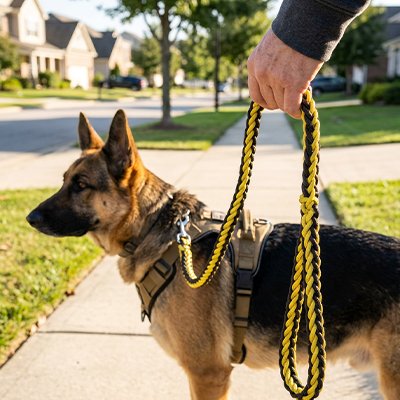 Laisse pour Chien jaune attaché à un berger allemand