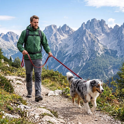 Laisse pour Chien rouge promenade en montagne 