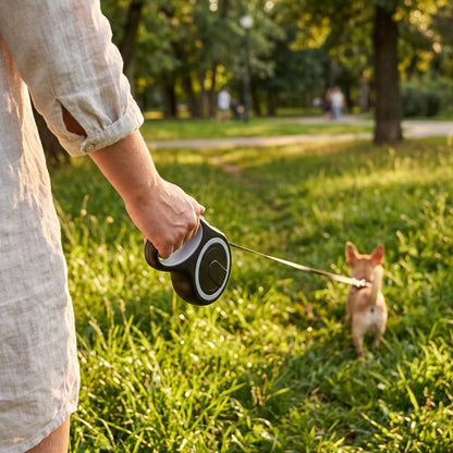 femme qui promène son chien avec une Laisse pour Chien gris