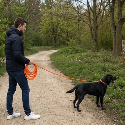 Longe pour Chien orange marche en forêt