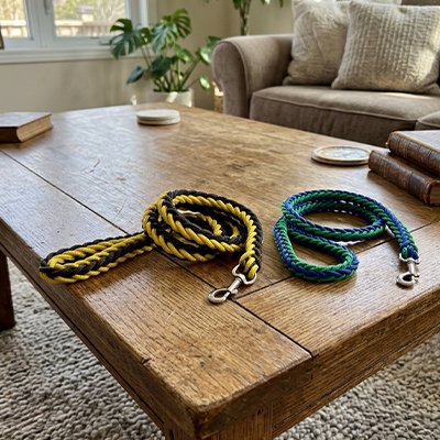 présentation Laisse pour Chien jaune et bleu