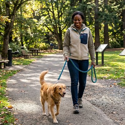 Promenade dans un parc avec Laisse pour Chien bleu