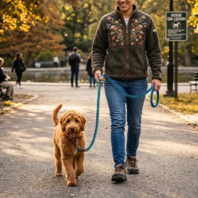 Promenade dans un parc avec Laisse pour Chien bleu